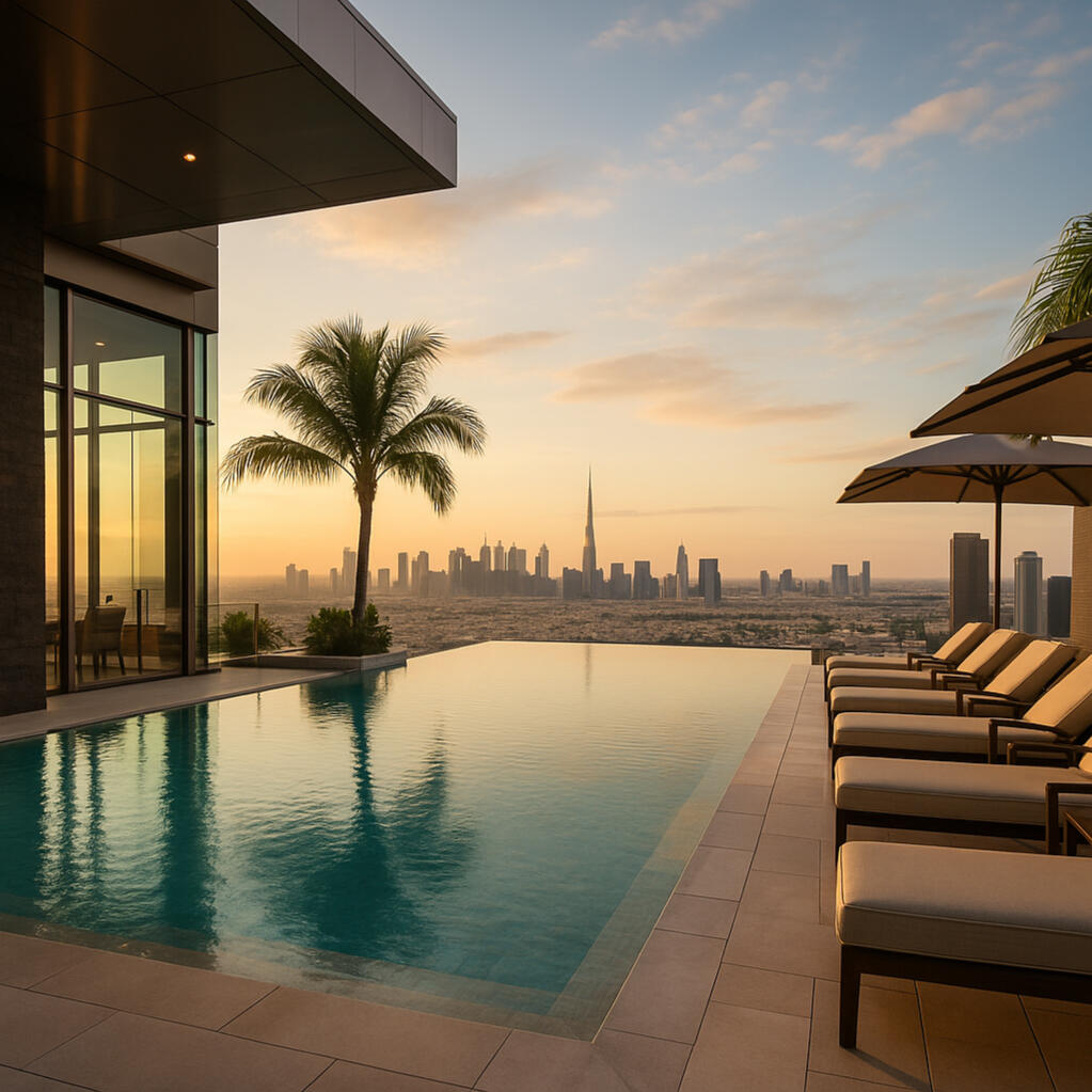 Rooftop Infinity Pool at Nanda Towers Perched high above the city, the rooftop infinity pool at Nanda Towers offers a breathtaking, uninterrupted skyline view. Designed with luxury in mind, this serene oasis features ambient lighting, sleek lounge spaces, and an exclusive atmosphere perfect fo